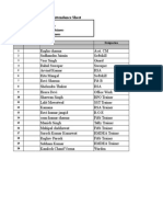 Daily Attendance Sheet: Zone-Month - Nov No of New Joinees - No of Resignees