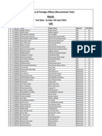 Ministry of Foreign Affairs (Recruitment Test) Result: UDC Test Date: Sunday, 5th April 2015