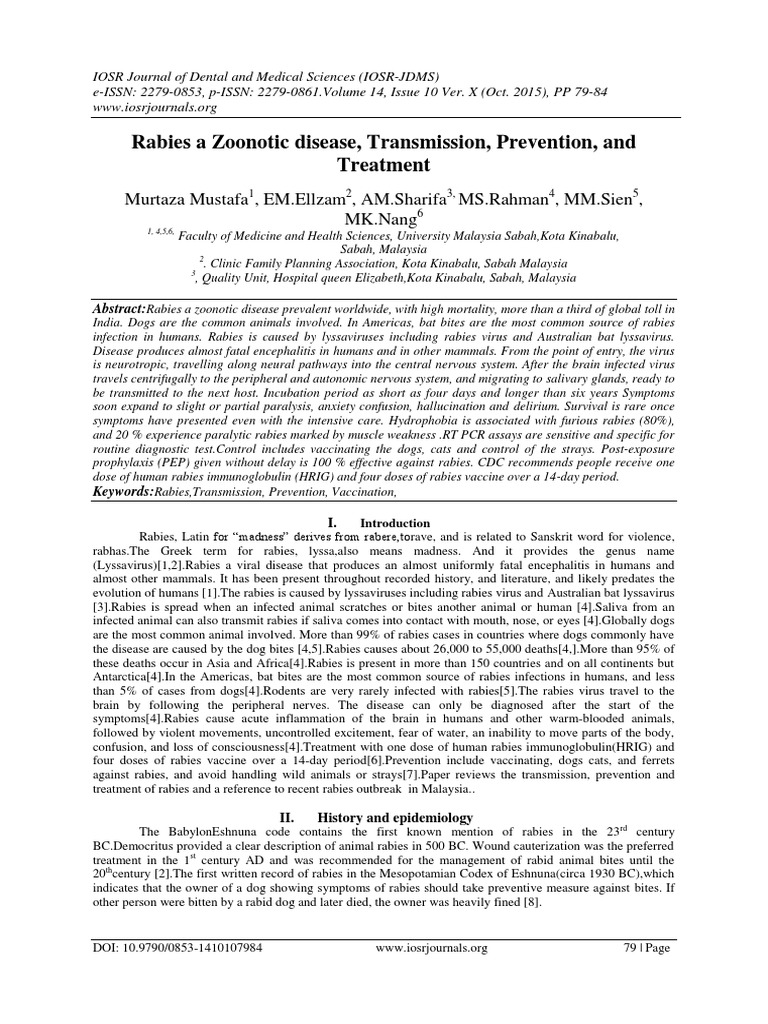 Rabies A Zoonotic Disease, Transmission, Prevention, and Treatment