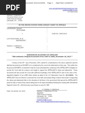 Recorded Third Circuit Lambert Appeal Submission Statement As Exhibit Re 806 Authentic Original Documents From 19 To 06 November 18 15 Pdf File Format Dos