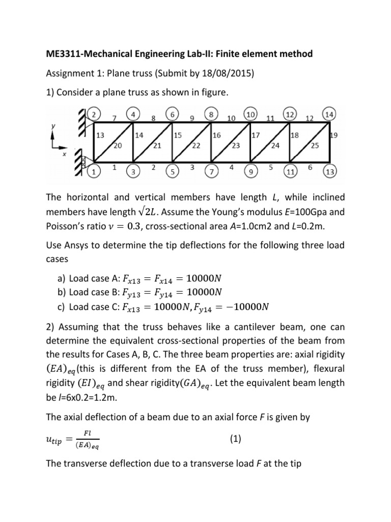 Assignment 1-ME3311 Plane Truss Ansys | PDF