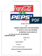 Market Analisyes For Positioning of Pepsi & Coca Cola