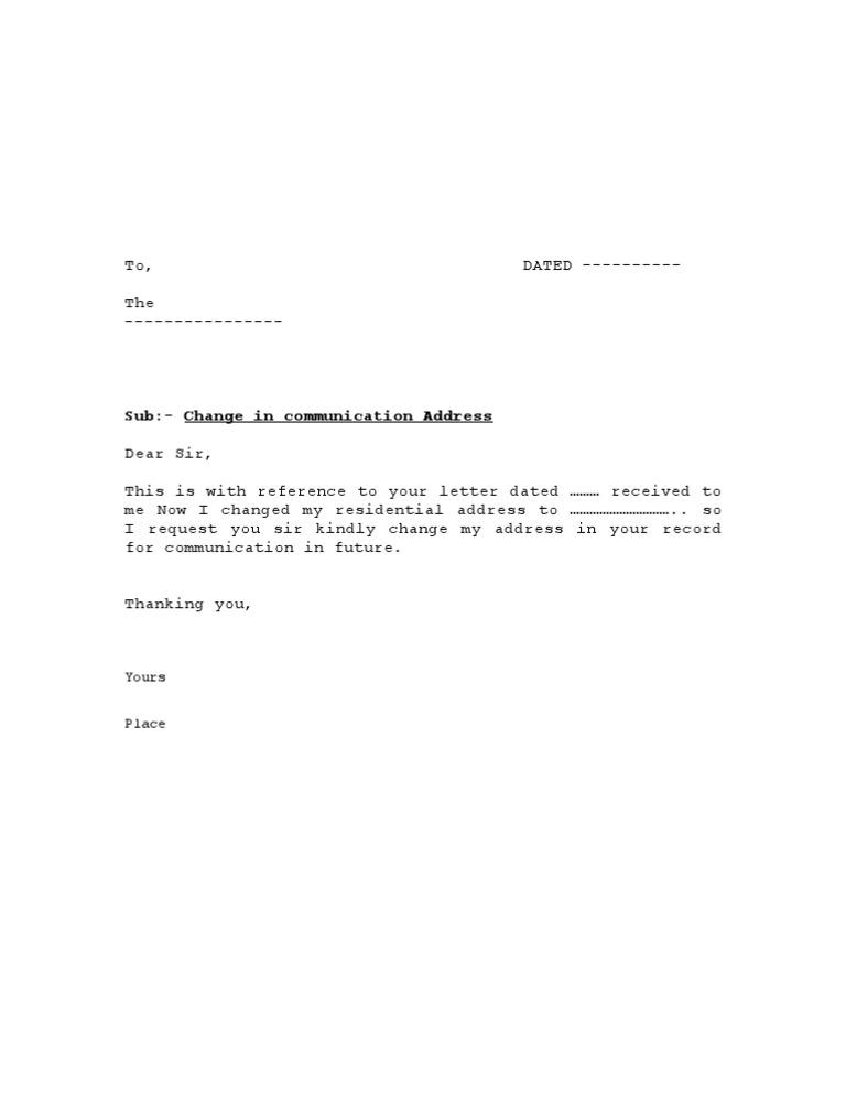 Sub:-Change in Communication Address: Yours | PDF