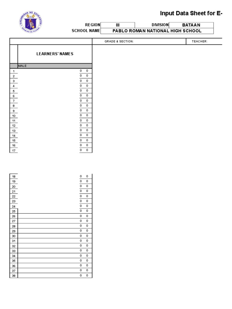 E-Class Input Data Sheet 2015-2016 | PDF | Career & Growth | Teaching ...