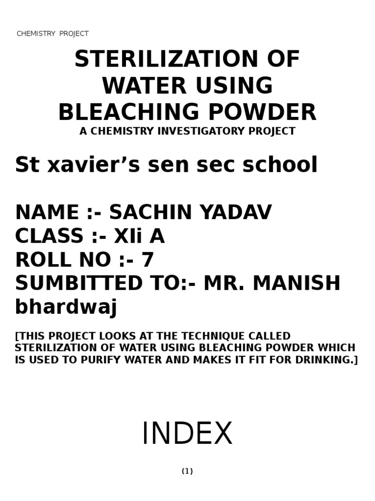 sterlization of water using bleaching powder Water Purification Bleach