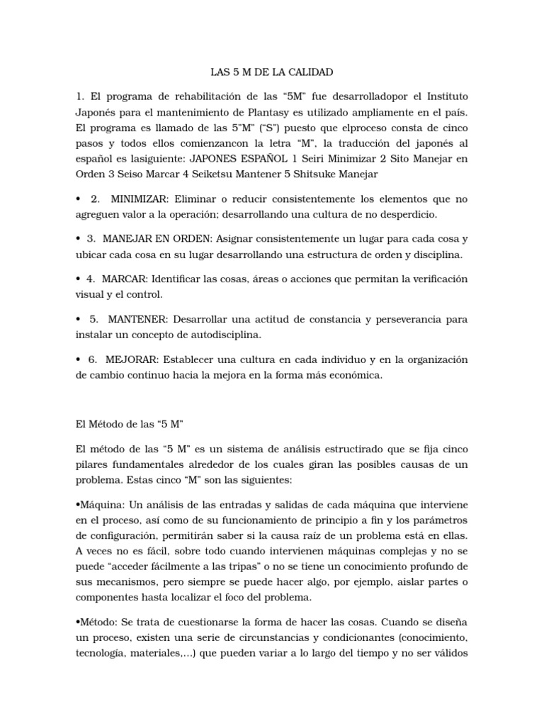 Las 5 M de La Calidad | PDF | Conocimiento | Calidad (comercial)