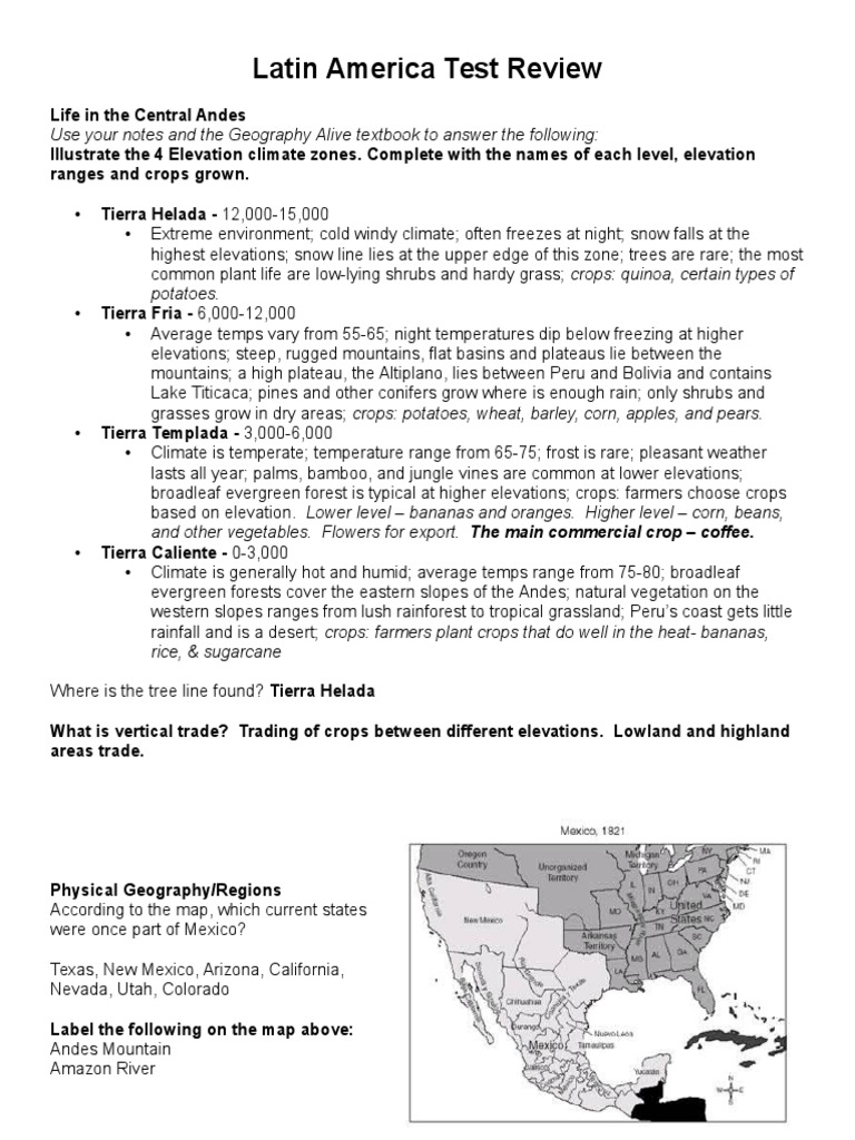 Latin America Test Review-Answer Key | PDF | South America | Andes
