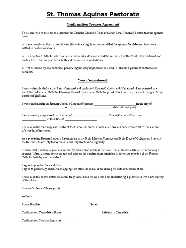 Confirmation Sponsor Agreement | PDF