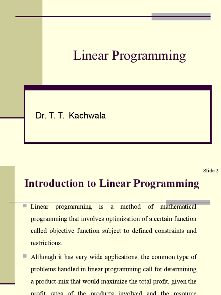 Linear Programming: Dr. T. T. Kachwala | Download Free PDF ...