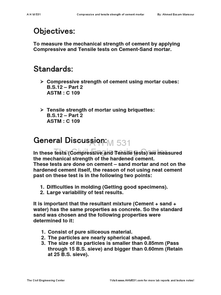 Compressive and Tensile Strength of Cement | PDF | Mortar (Masonry ...
