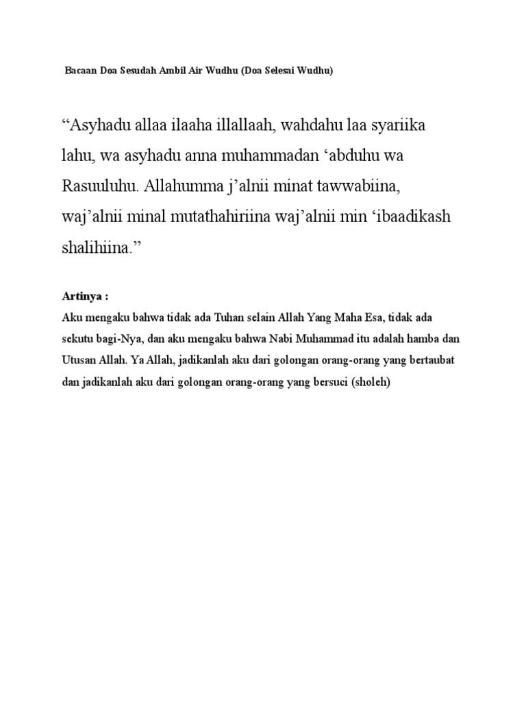 Bacaan Doa Sesudah Ambil Air Wudhu