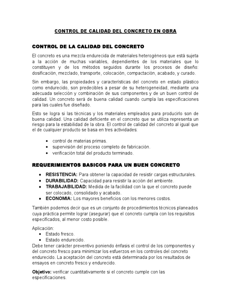Control de Calidad Del Concreto en Obra | PDF | Materiales | Science