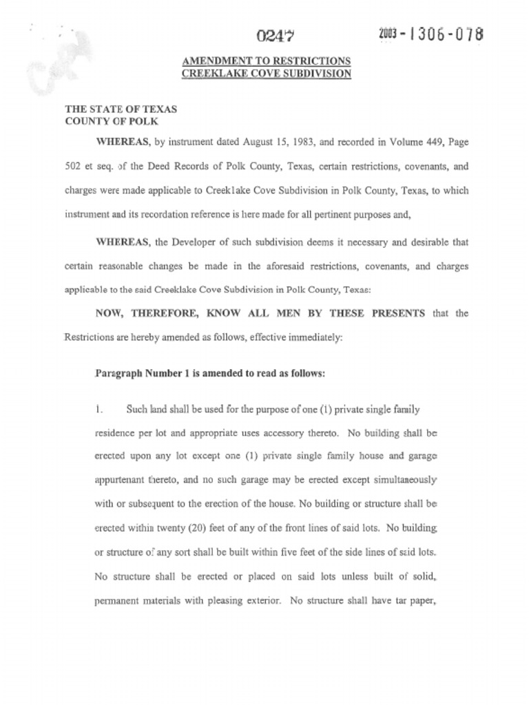 Creeklake Cove Deed Restrictions PDF