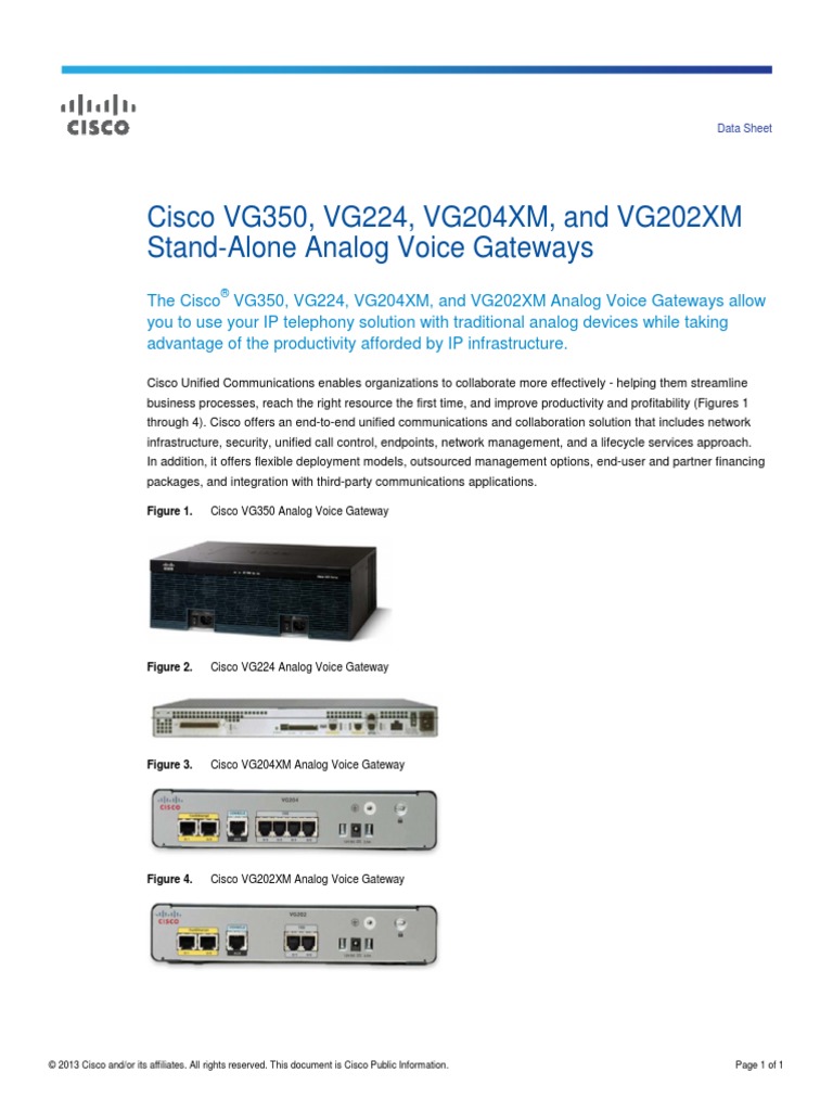 Cisco VG350, VG224, VG204XM, and VG202XM StandAlone Analog Voice Gateways