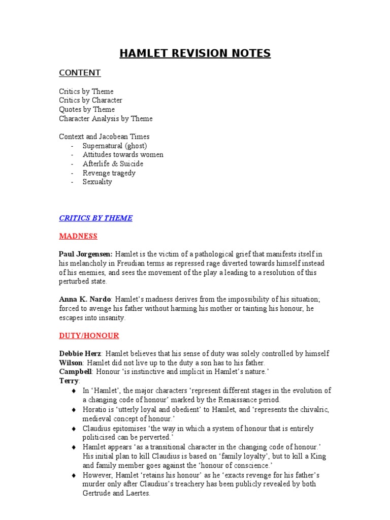 Hamlet Revision Pdf Hamlet