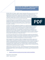 Declaración de UNICEF Argentina Ante El Debate Sobre La Ley de Justicia Penal Juvenil