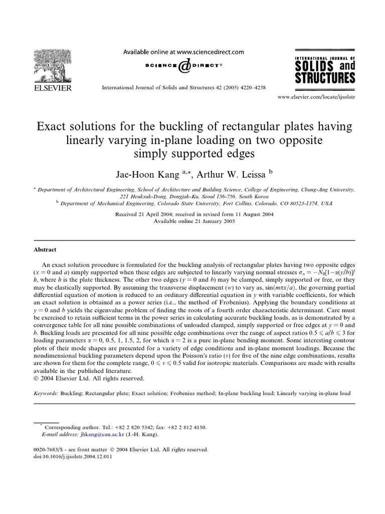 Buckling Analysis of Rectangular Plates | PDF | Buckling | Bending