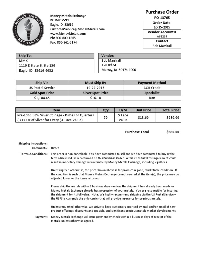 Silver Coin Purchase Order Details | PDF | United States Postal Service ...