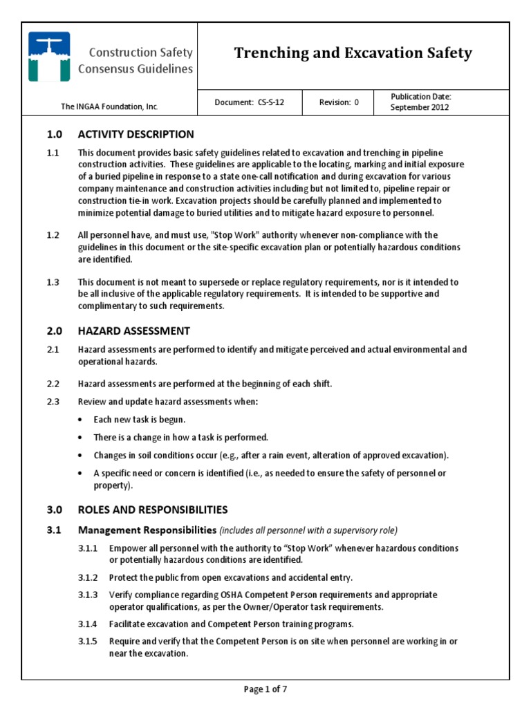 Excavation and Trenching Safety Guidelines | PDF | Occupational Safety ...