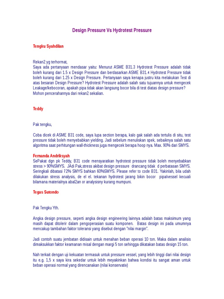 Design Pressure Vs Hydrotest Pressure PDF