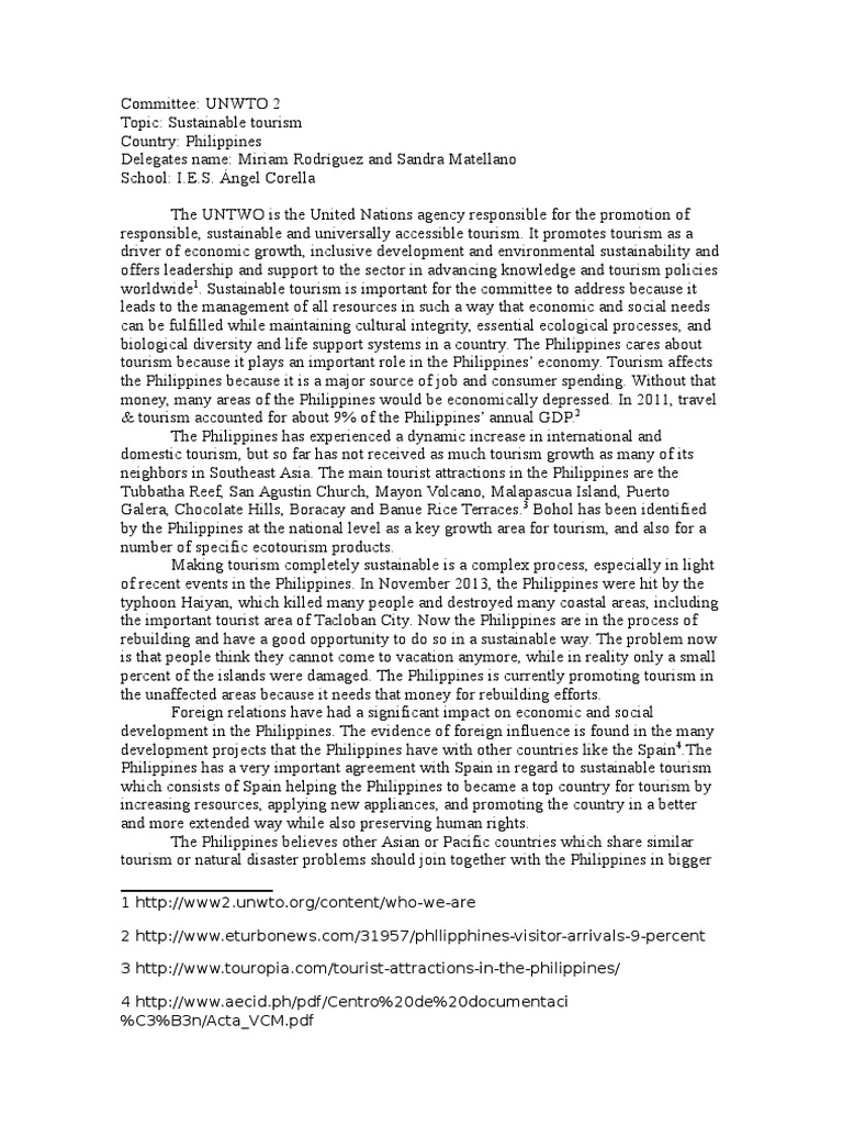 Sample Position Paper  PDF  Tourism  Philippines