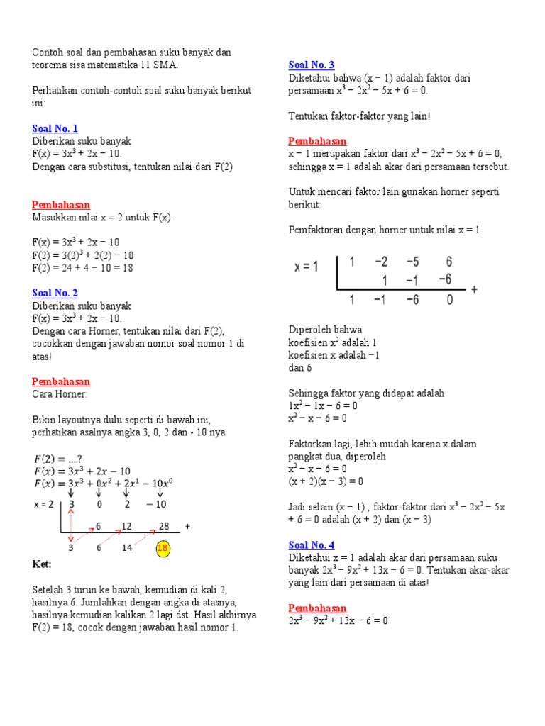 Materi Soal Dan Pembahasan Polinomial Kelas 11 Matematika Peminatan