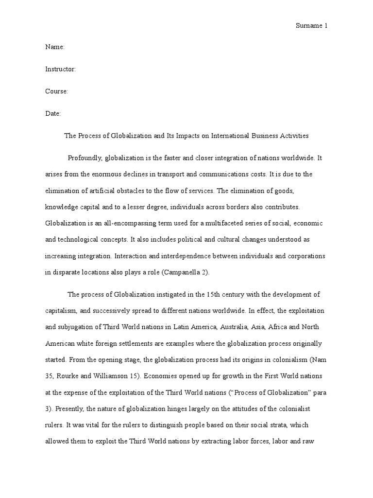 The Process of Globalization and Its Impacts On International Business ...
