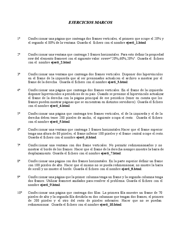 Ejercicios Marcos | PDF | Áreas de informática | Informática