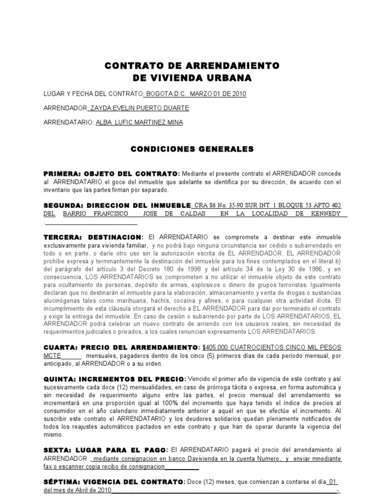 CONTRATO VIVIENDA URBANA Renting