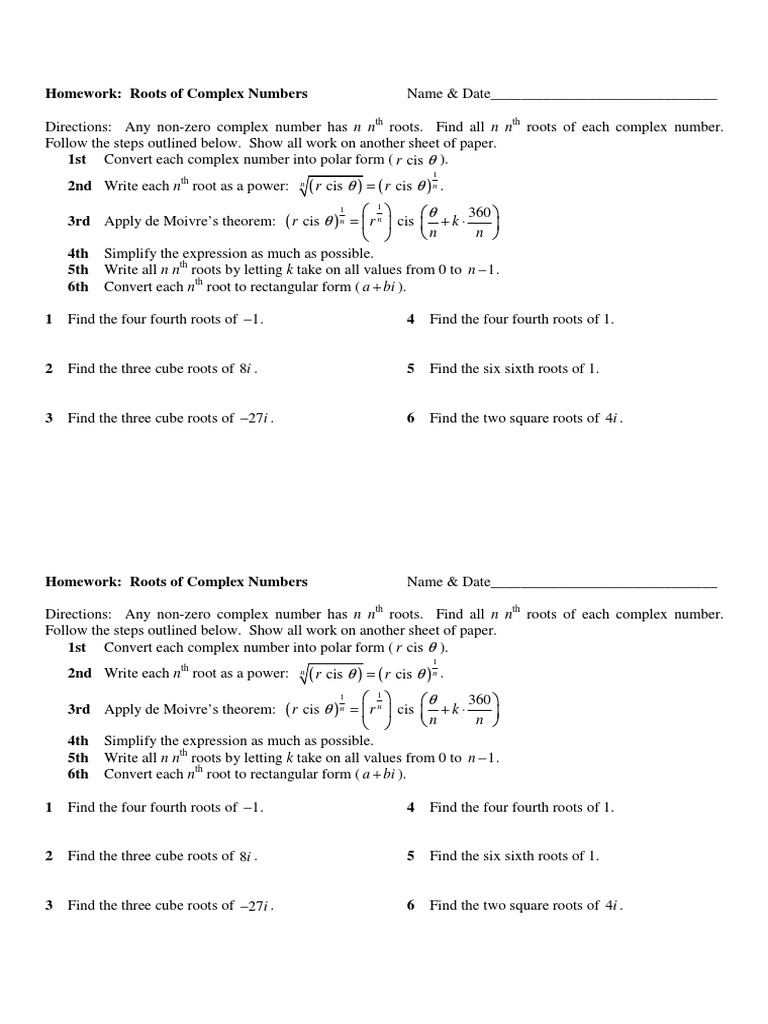 Complex Number Roots Homework | PDF
