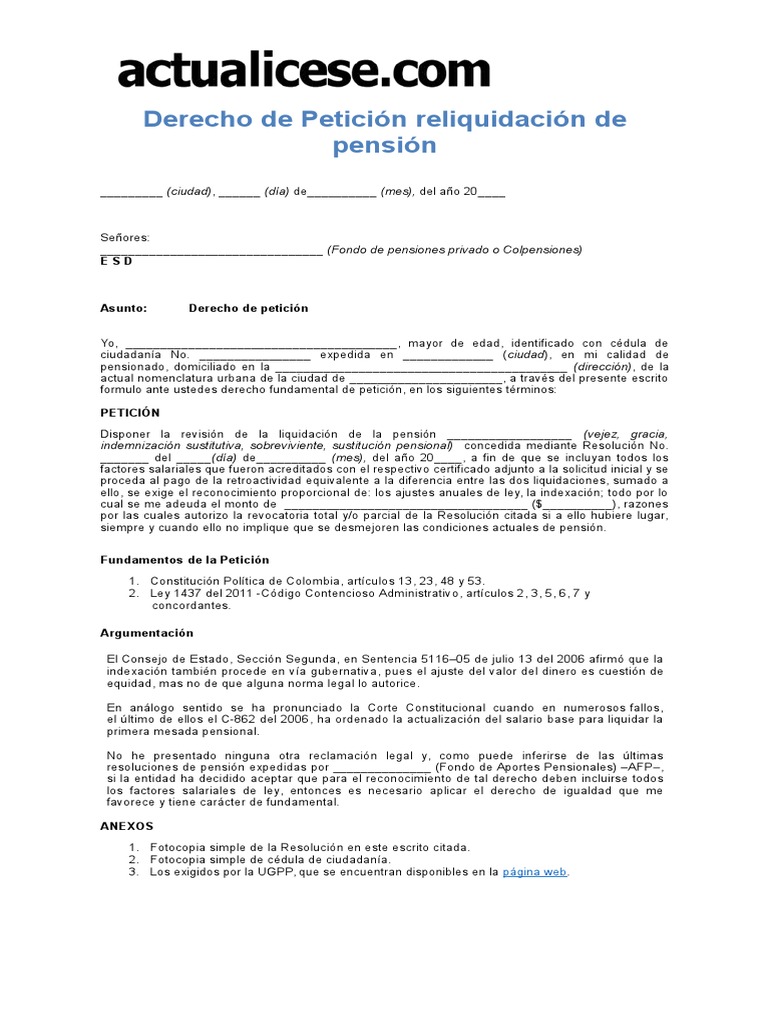 Formato De Carta Pdf Pension Gobierno
