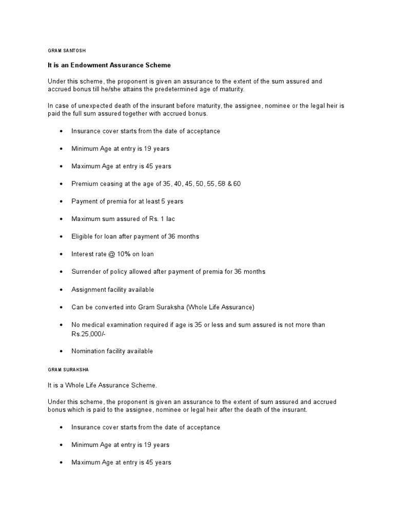 Gram Santosh Endowment Assurance Details | PDF | Lifestyle