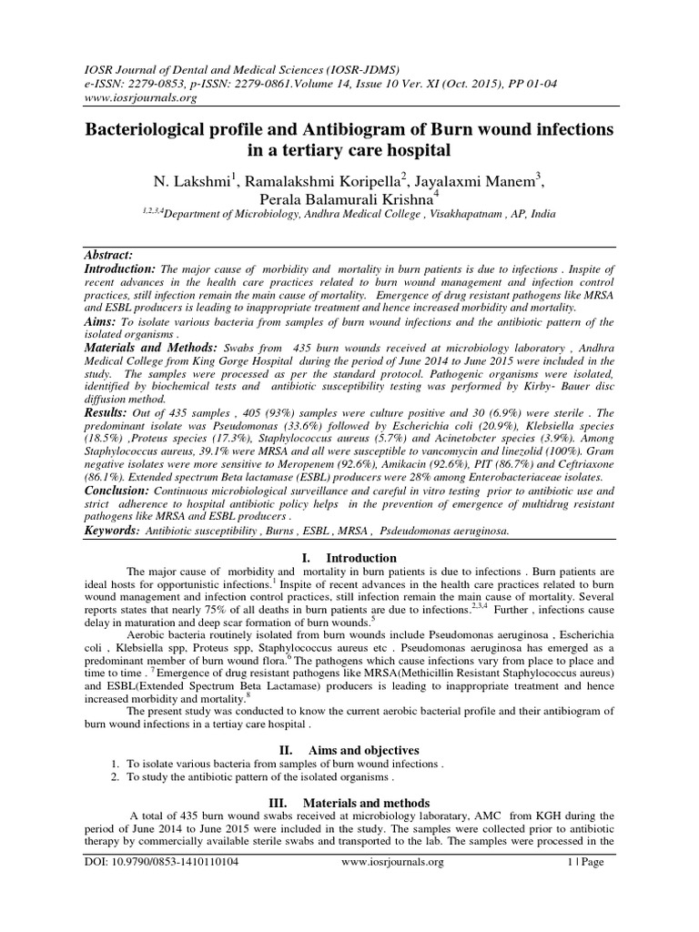 Bacteriological Profile and Antibiogram of Burn Wound Infections in A ...