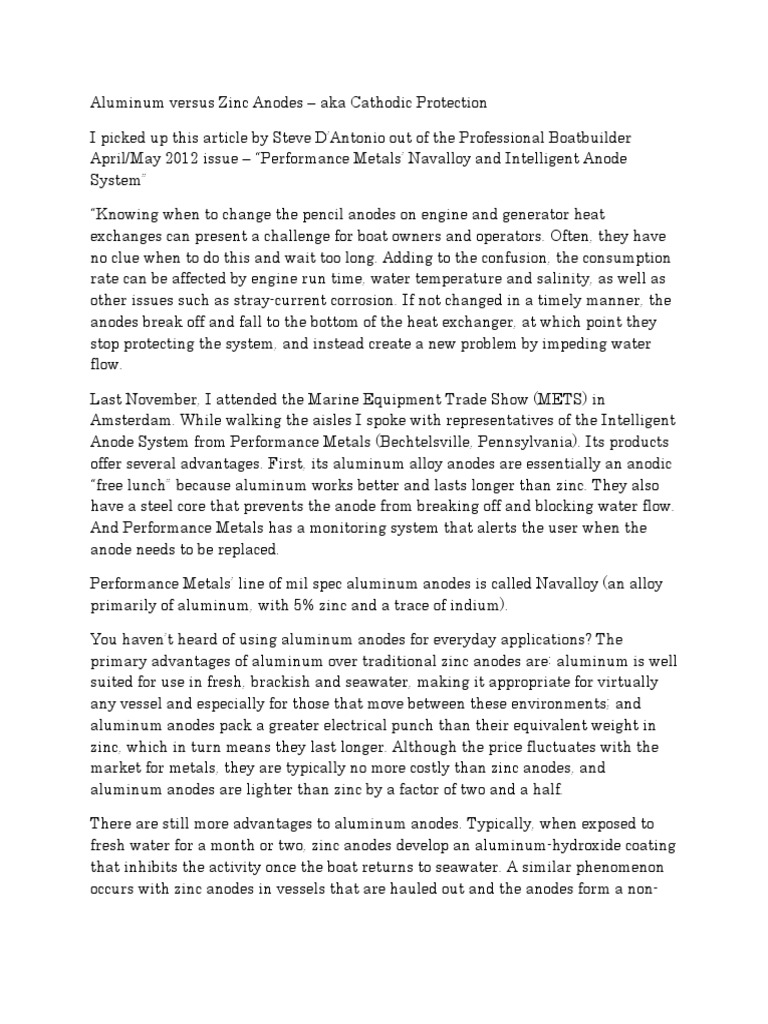 Aluminum Versus Zinc Anodes PDF Anode Aluminium