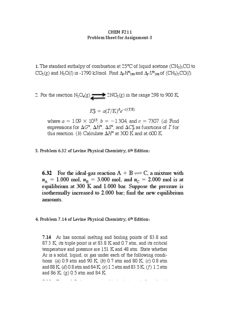Problemsheet-Assgn3 | Physical Chemistry | Chemistry