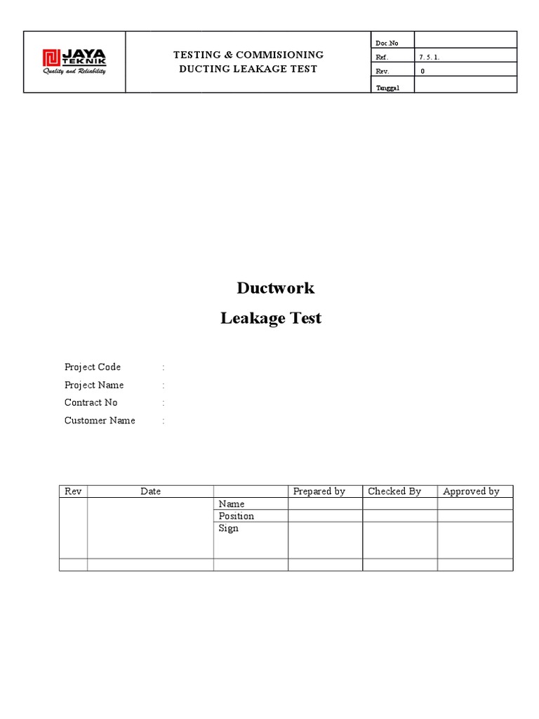 Ductwork Leakage Testing Procedure Guidelines for Conducting Leakage
