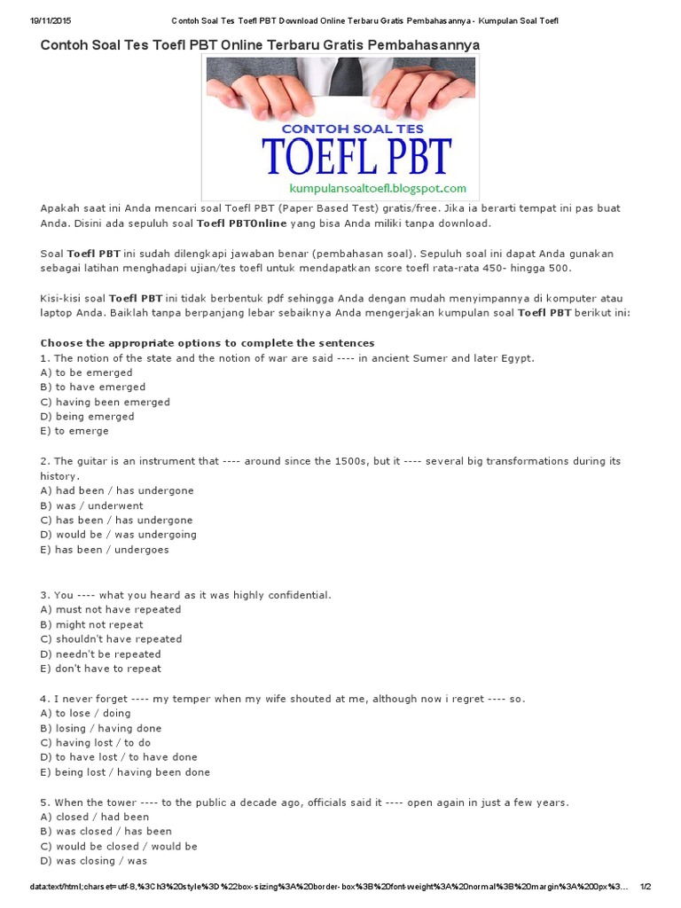 Download Contoh Soal Tes Toefl Dan Pembahasannya - Contoh Soal Terbaru