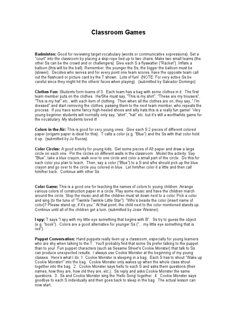 Classroom Games 1 | PDF | Language Arts & Discipline