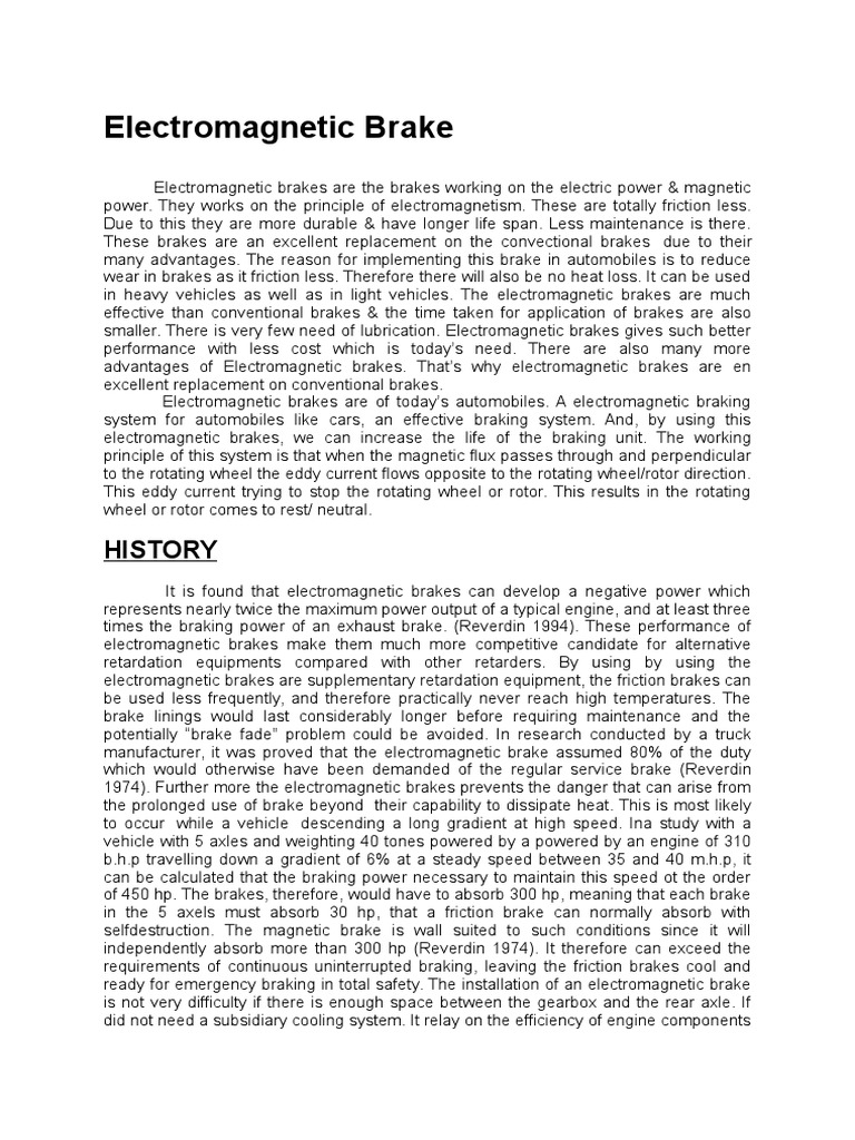 Electromagnetic Brakes in Automobiles | PDF | Brake | Mechanical ...