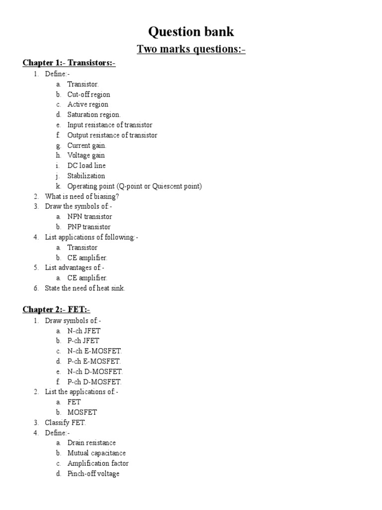 EDC Question Bank PDF Amplifier Mosfet