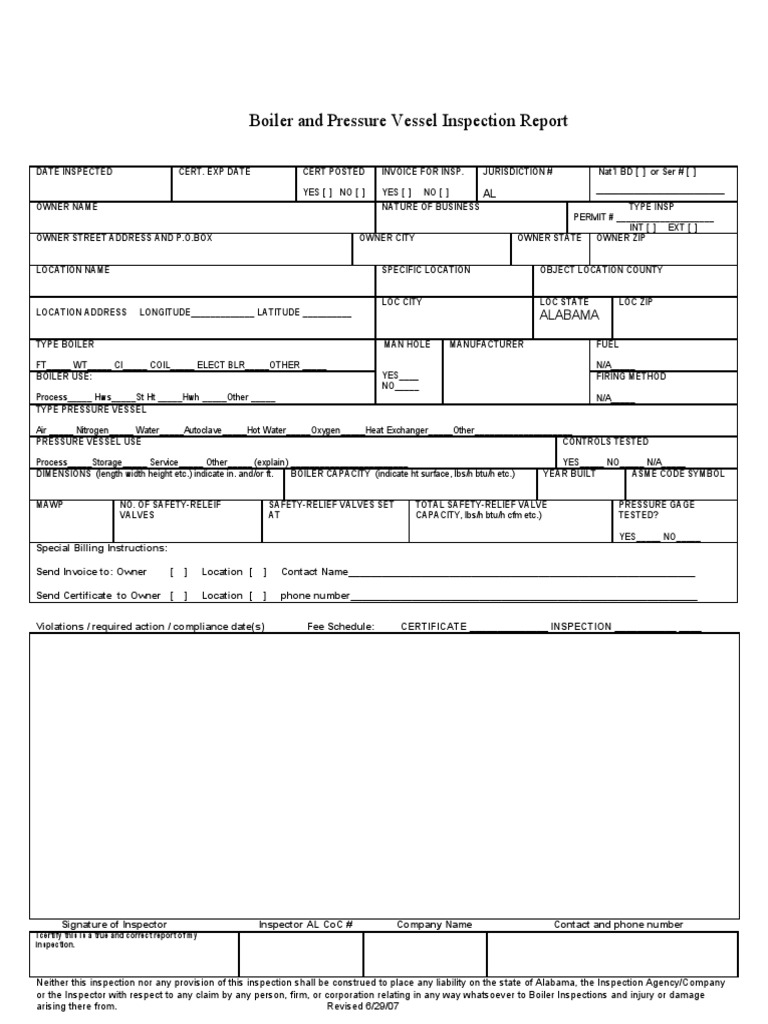 Boiler and Pressure Vessel Inspection Report | PDF