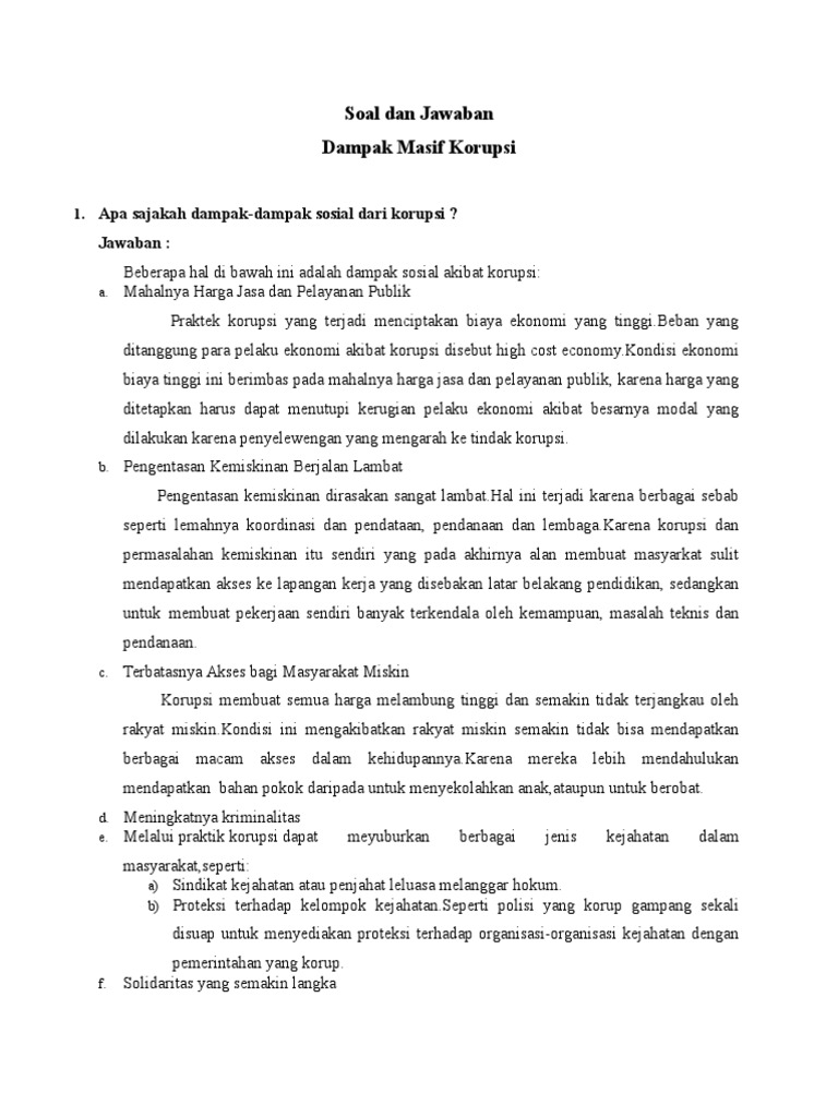 Soal Dan Jawaban Dampak Masif Korupsi
