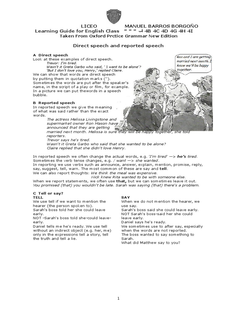 Direct Speech and Reported Speech From Oxford Practice Grammar | PDF |  Question | Verb