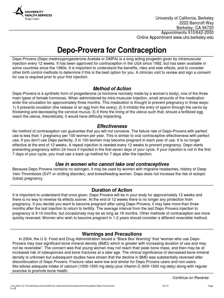 Depo Provera PDF Birth Control Public Health