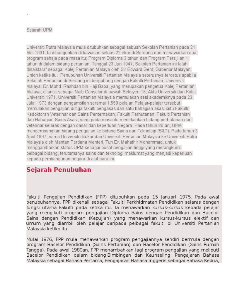 Sejarah Upm Pdf