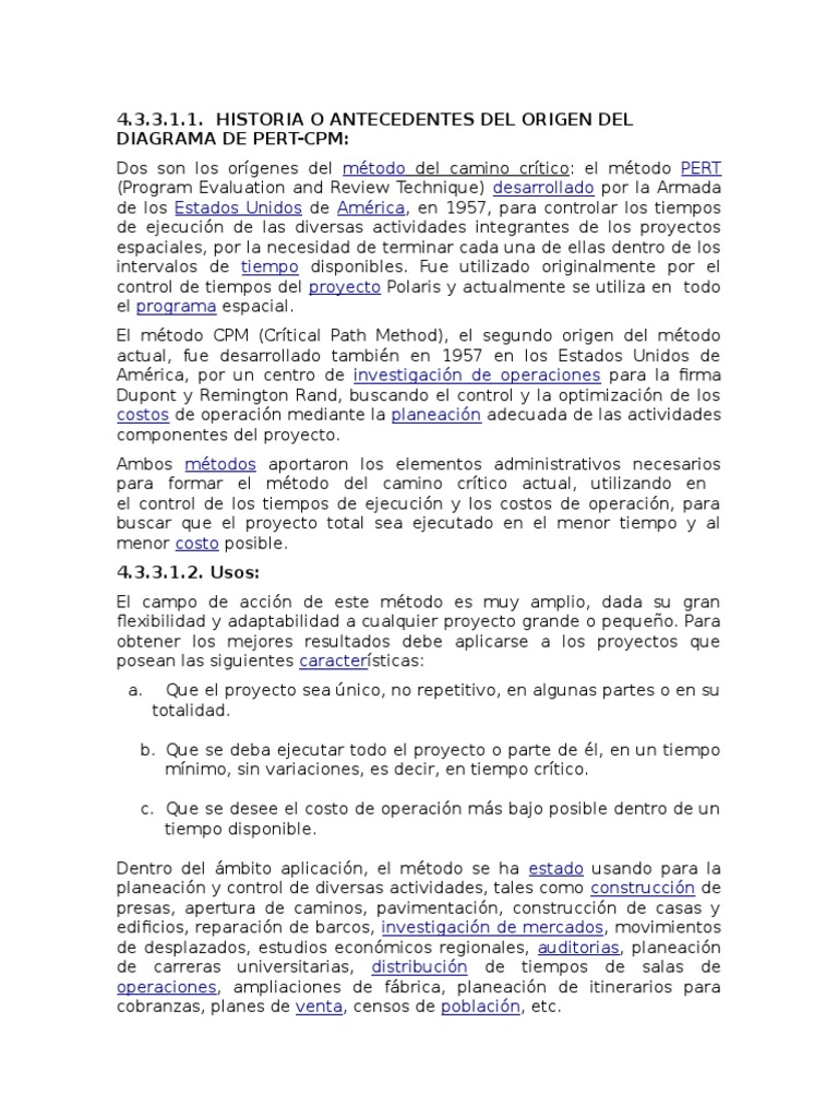 Historia o Antecedentes Del Origen Del Diagrama de Pert-Cpm | PDF ...