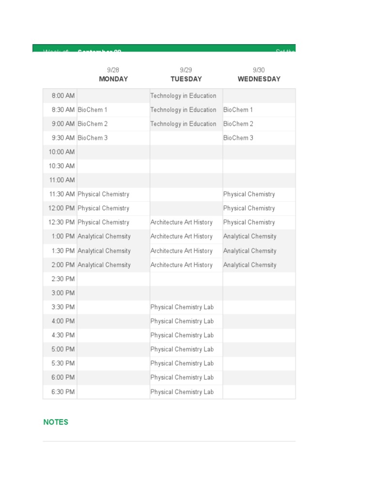 Weekly Academic Schedule Template | PDF | Home & Garden