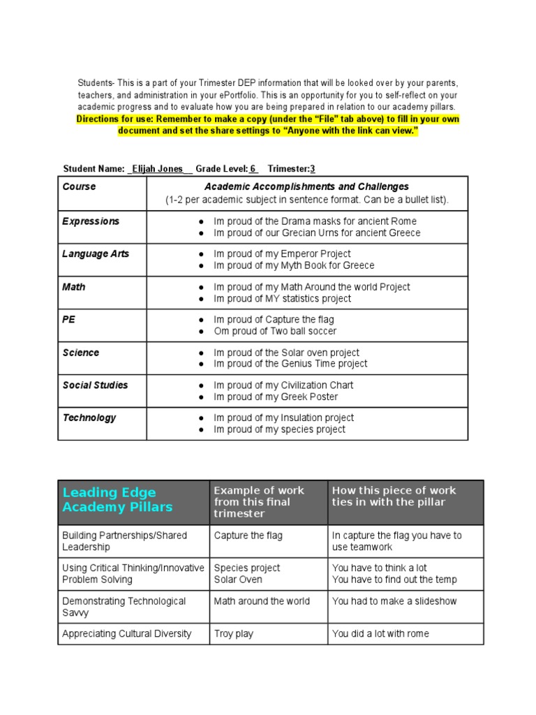Student Trimester Reflection Guide | PDF | Career & Growth | Language ...
