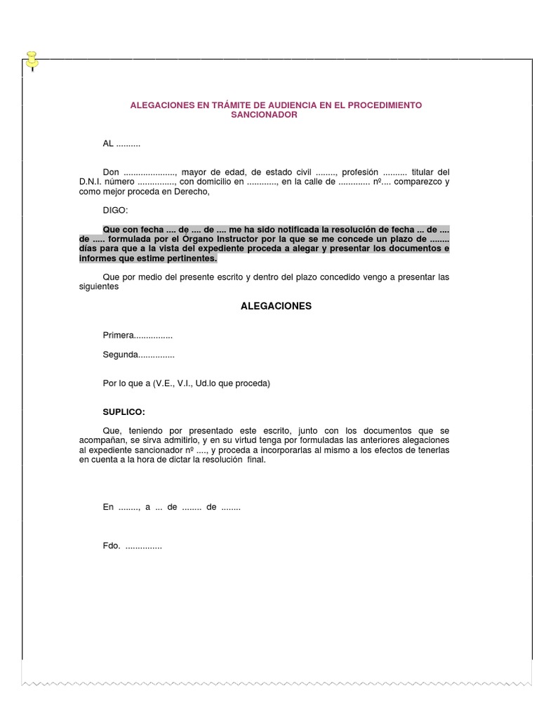 Modelo Escrito Alegaciones | PDF