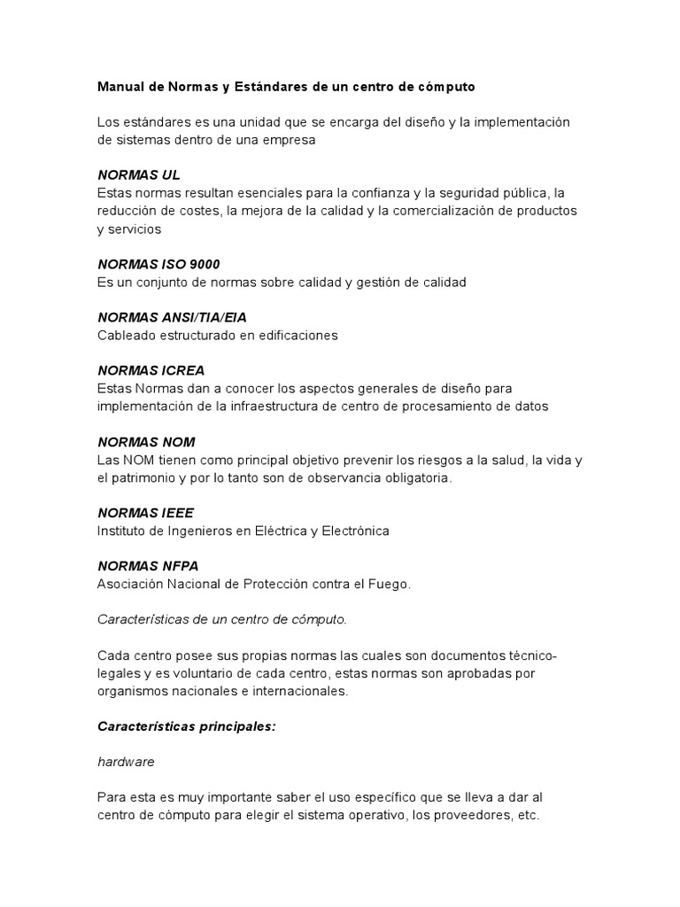 Normas y Estándares de Un Centro de Cómputo | PDF | Red de computadoras ...